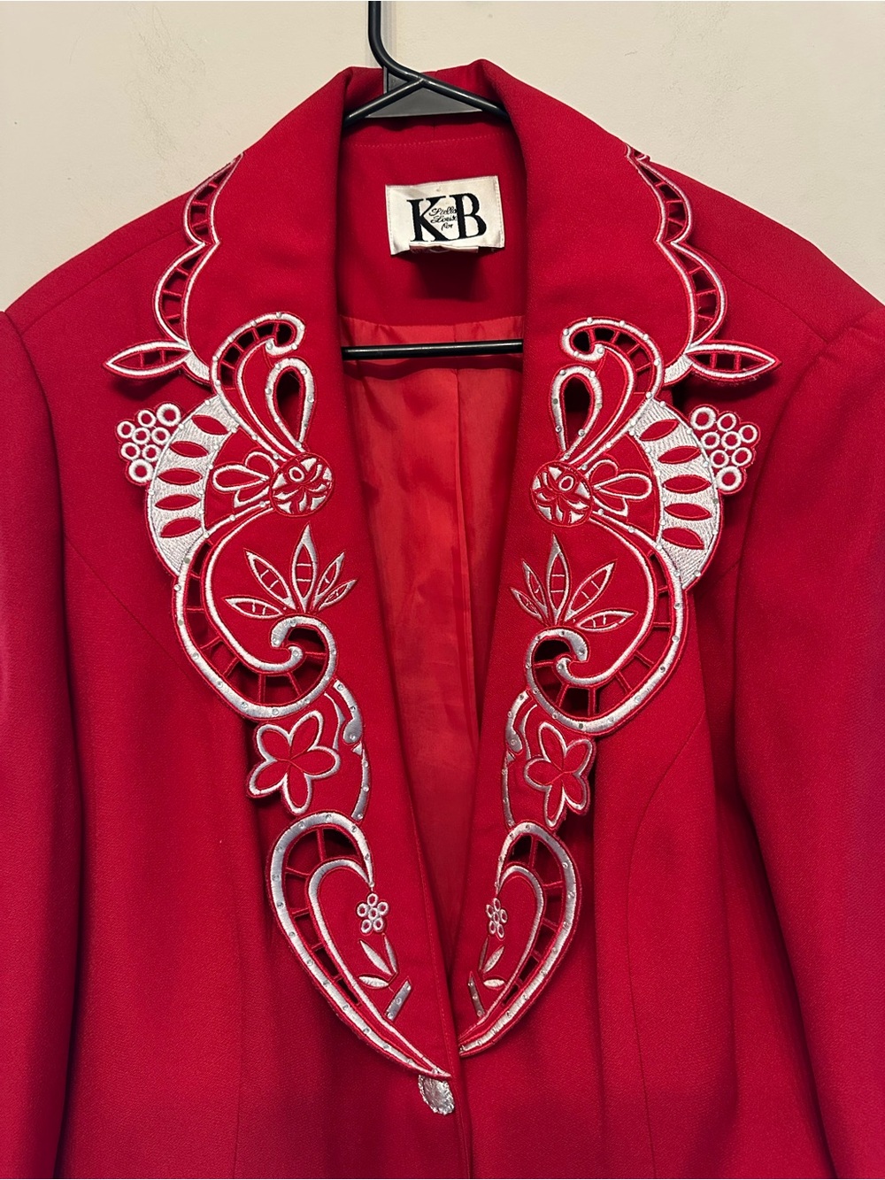 Vintage 90s/Y2K Era KB Red Embroidered/Cut-Out Blazer Jacket Size 18W - Picture 7 of 9